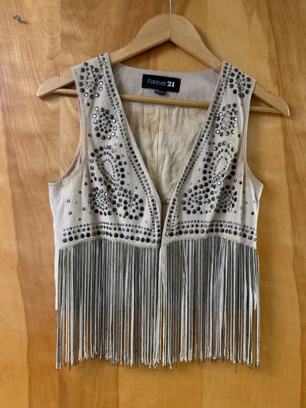 Vintage Y2K Forever 21 Fringe Embellished Western Style Vest in Faux Suede Size